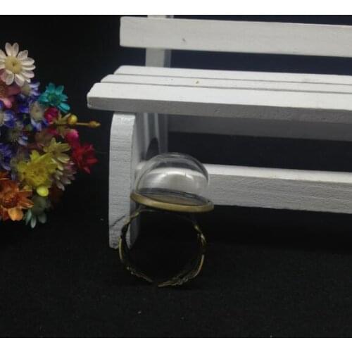 5sets/lot 18mm half round bottle rings Glass Bubble vial glass globe dome cover with ring set DIY vial pendant glass bubble ring