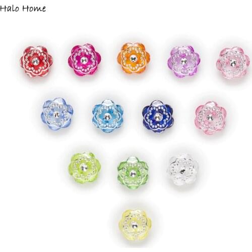 50pcs Acrylic With Rhinestones Round Buttons Flower Sewing Scrapbooking Gift Clothing Home Handwork Decor 15mm