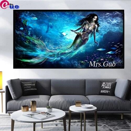 Mermaid 5d Diy Diamond Painting Full Square Round Mosaic Diamond Embroidery Rhinestone Art Deep Sea Elf Decoration