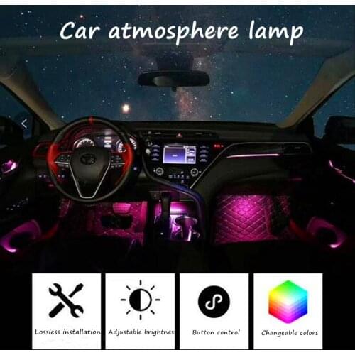 Car Atmosphere Lights EL Neon Wire Strip Light RGB Multiple Modes App Sound Control Auto Interior Decorative Ambient Neon Lamp