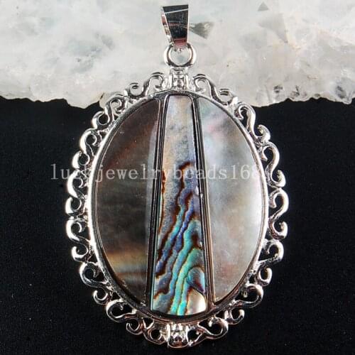 Free Shipping Women Fashion Jewelry 30x42mm Beautiful New Zealand Abloen Shell Oval Pendant Bead C3785