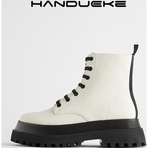 Luxury Brand Designer White Leather Platform Boots 2020 Chunky Ankle Boots for Women Stylish Side Zipper Fur Winter Shoes Woman