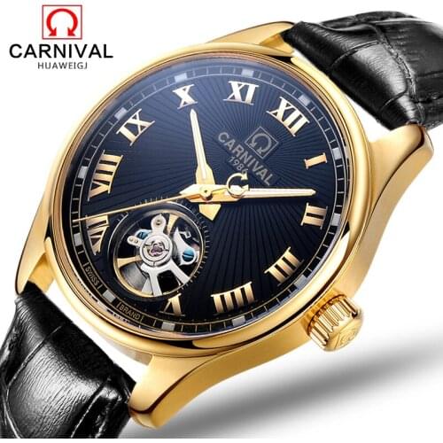Carnival 100m tourbillon waterproof Watch Men Stainless steel Sapphire Automatic Mechanical date black Watch relogio masculine