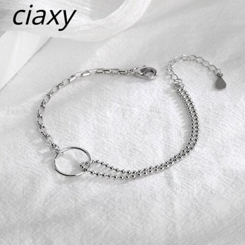 CIAXY 925 Sterling Silver Geometric Round Bracelets for Women Vintage Handmade Chain Simple Thai Silver Trendy Party Jewelry