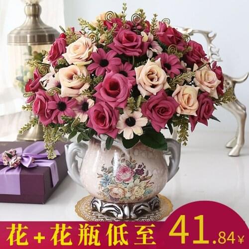 European style advanced simulation Rose bunch living room interior decoration flower arrangement silk flower dining table