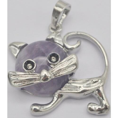 Purple Crystal Stone GEM Pendant Lovely Cat Animal Jewelry For Woman Gift S3234