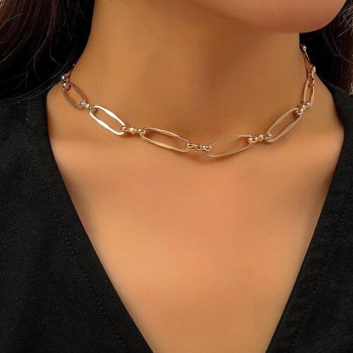 ZYZQ Personality Punk Oval Clavicle Chain Creative Geometric Thick Metal Necklace For Women Man Exaggeration Temperament Jewelry