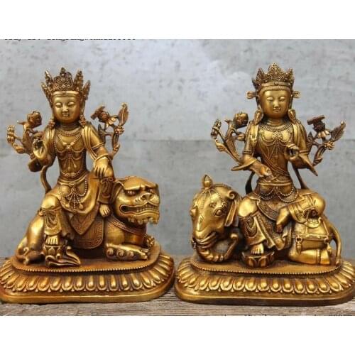 Chinese Bronze Manjusri Samantabhadra Guanyin Kwan-yin Avalokiteshvara Statue