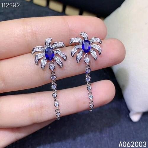 KJJEAXCMY Fine Jewelry 925 sterling silver inlaid natural sapphire female earrings Eardrop luxury support detection