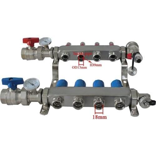 Manifold DN25 PEX1/2 2-10way 304 stainless steel floor heating manifold with flow meter heating water