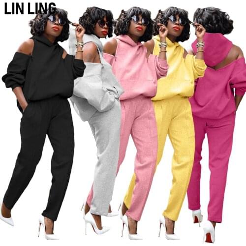 LINLING 2020Womens Autumn Long Sleeve Suit Zipper Open Back Hoodie Suit Long Sleeve Casual Sweater Suit for Women