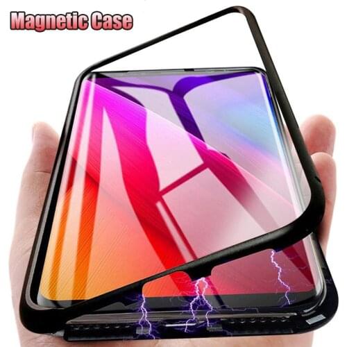 Single-side Magnetic Adsorption Metal Case For Xiaomi Redmi Note9 9S 8 7 6 K20 Pro 7A 8A Tempered Glass For Mi10 9T Note10 Cover