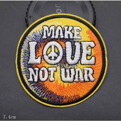 No Not War Embroidered Peace And Love Iron On Moon And Sun Yellow Round Patches Clothes Patches for Clothing