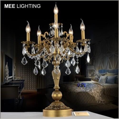 Vintage Bronze Silver color Table light Luxurious Clear crystal desk lamp with Wedding Candelabra for Hotel Restaurant lighting