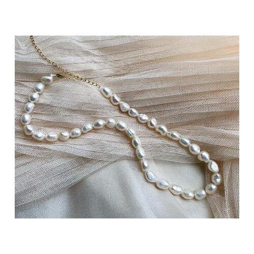 New Favorite Pearl Jewelry White Color 11mm Big Real Baroque Freshwater Pearl Necklace Chain Gold Clasp Fine Women Gift