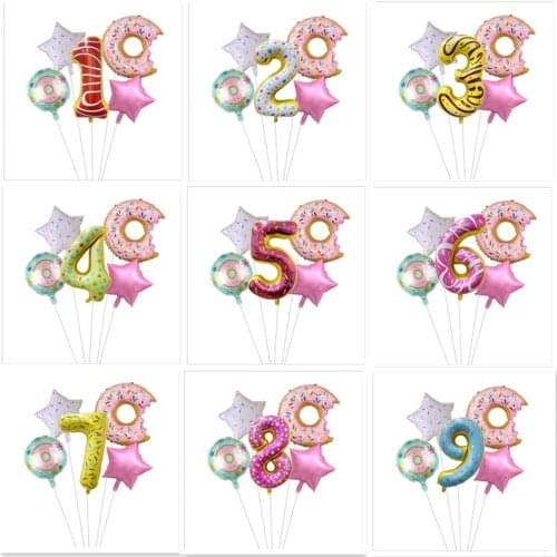 New 32 Inch Donut Digital Aluminum Foil Balloon Set Fruit Ice Cream Helium Balloon Birthday Party Decoration Childrens Toy