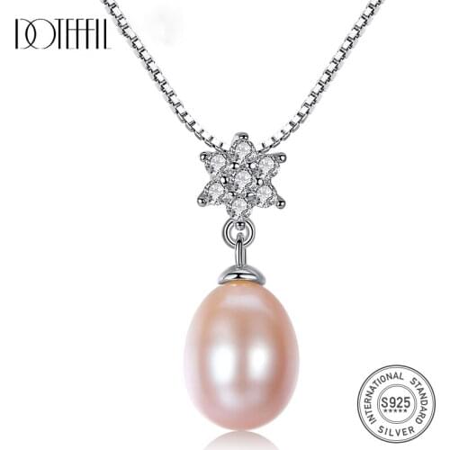 DOTEFFIL New Arrivals Necklace Natural Freshwater Pearl Pentagonal Pendant 925 Solid Silver Necklace Pearl Jewelry Women Gift