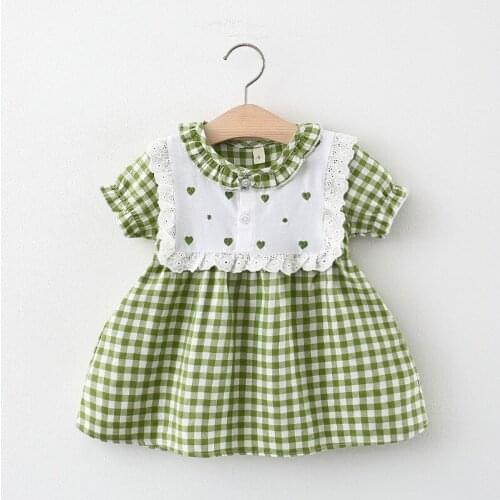 Baby Girls Dresses Summer Plaid Lace Short Sleeve Love Wear Infant Fashion Dress For Children Kid Girls 4 Years Princess Clothes