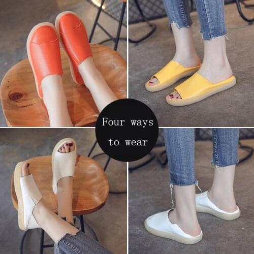 PUPUDA Casual Leather Shoes Women Slip On Loafers New Flat Shoes Women Comfortable Soft Fisherman Shoes Female 2020