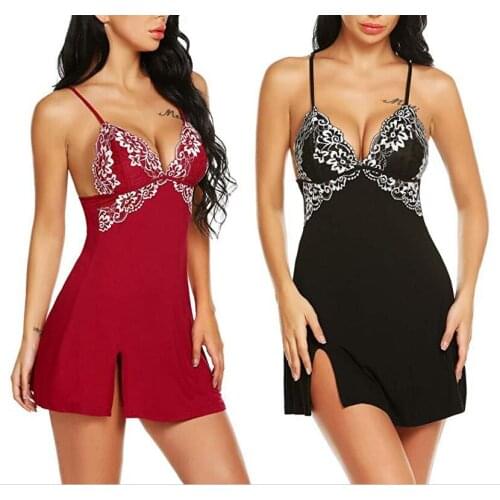 V-neck Low-cut Slutty Dresses For Sex Women Sexy Lingerie erotic Nightgowns Satin Lace Sleepwear nightwear Pyjama lady dancewear