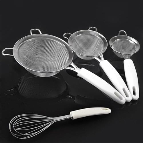 Stainless steel flour sieve kitchen flour handheld screen filter flour screen oil filter double screen baking tool