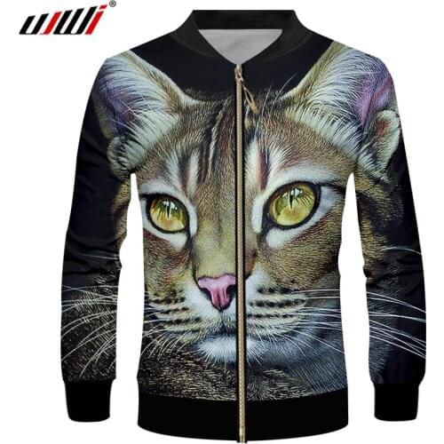 UJWI Man Creative New Amber Eye Animal Zip Jacket 3D Printed Interesting Beard Cat Oversized Unisex Zipper Coat 6Xl