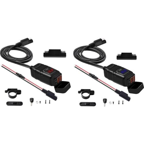 Waterproof QC 3.0 Motorcycles Dual USB Charger Kit With Voltmeter Switch SAE To USB 24W+24W For ATV Bike Snowmobile