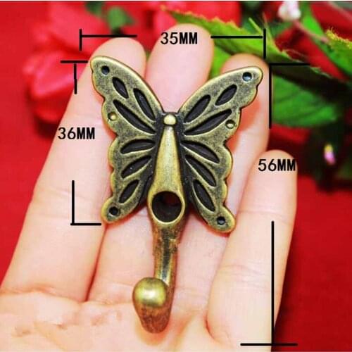 High Quality Butterfly Hooks European Style Antique Mural Hook Cabinets Wardrobe Vintage Coat Handle,Bronze Tone,35*56mm,1PC