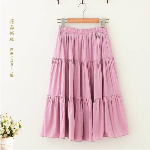 New Spring Summer Women Literary Solid Color Skirt Japan Style Mori Girl Loose Cotton A-line Women Skirt