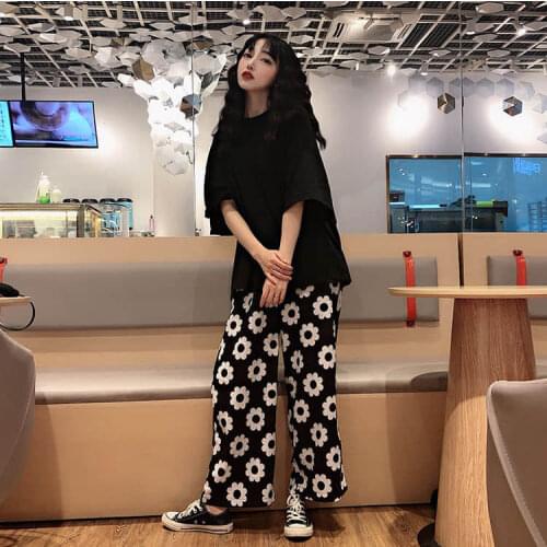 2021 Spring Autumn Goth Pants Women Wide Leg Streetwear High Waist Oversized Trousers Womans Straight Punk Pants Korean Fashion