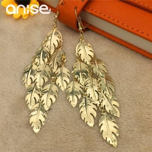Anise Brand Bohemia Style Gold Color Leaf Drop Earrings Ladies Simple Long Dangle Earrings For Women Fashion Jewelry Brinco