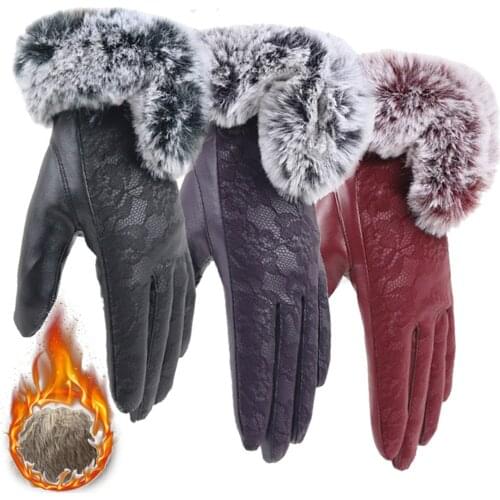 Women Winter Velvet Warm Using Phone for Cycling Running Gloves ladies Rex rabbit fur touch screen gloves guantes invierno mujer