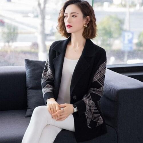 Women Double Sided Woolen Short Coat 2021 New Female Autumn Winter Suit Collar Knit Cardigan Women All-match Jacket Plaid Suit