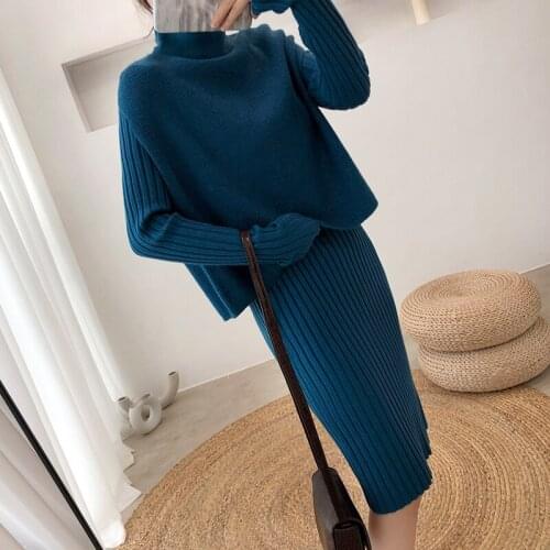 Temperament sweater dress two-piece set 2021 autumn and winter sweater vest + knitted dress Fashion womens clothing
