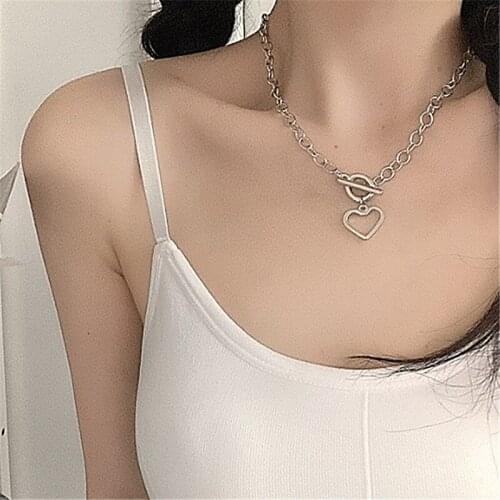 Punk Vintage Simple Heart-shaped Pendant Necklace for Women Gold Silver Color Love Clavicle Chain Necklaces Fashion Jewelry Gift