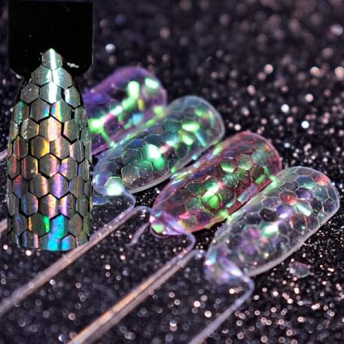 1 Box Fish Scale Mermaid Hexagon Nail Sheets Shining Scales Holographic Nail Glitter Tips Manicure Nail Art Decoration 6 Colors
