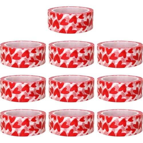 10 Rolls Valentines Day Paper Tapes Heart Pattern Adhesive Stickers DIY Gift Decorative Tape