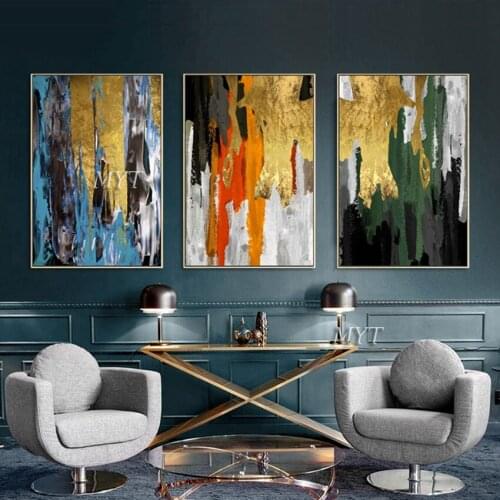 2020 Limited Wall Art Cuadros Abstract Painting Drawing Room And Dining Hand-painted Gold Foil Painting, Large 3 Paintings