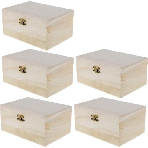 5pcs Rectangle Wood Box Unfinished Wooden Jewelry Storage Case Plain Wood Box Jewelry Organizer DIY Craft