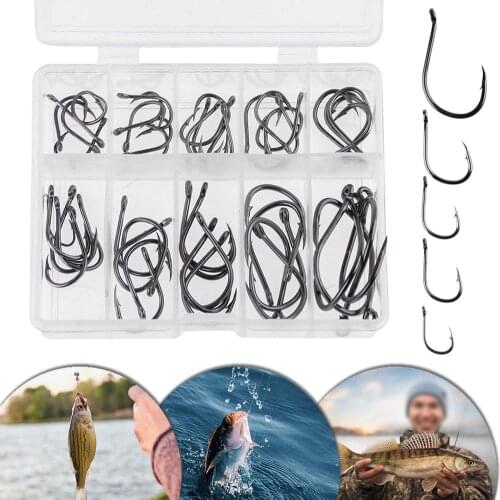 50pcs/set Black Nickel Fishing Hooks No.3-12 10 Types Worm Soft Bait head Hooks Fishing Gear Rig Tackle Pesca Accessories