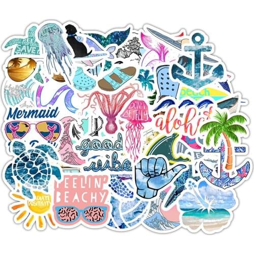 50pcs Summer Cool Outdoor Beach Holiday Stickers Waterproof Suitcase Bike Motorcycle Helmet Car Styling Accessories Sticker