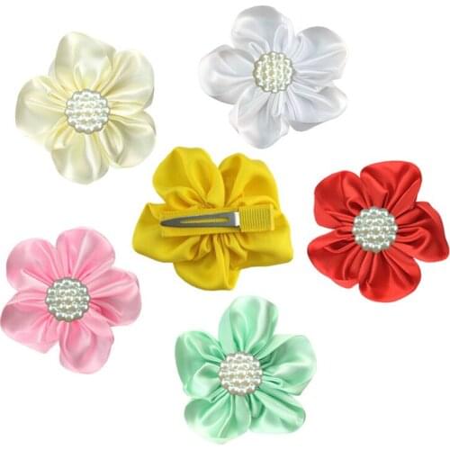 50pcs/lot, 7.5 cm Hot sale candy color handmade cloth flower core flower with girl hairpin childrens headdress accessories