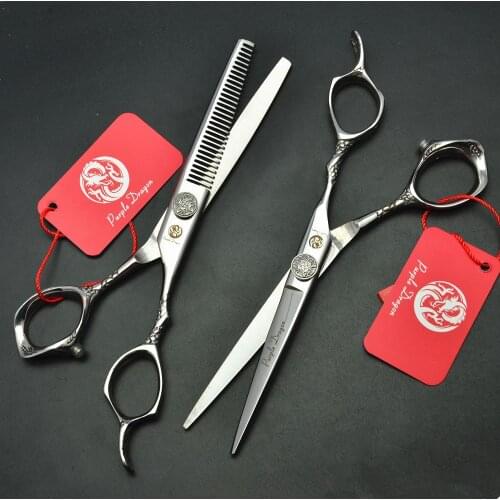 9001# 2Pcs/One Pair 6.0'' Silvery Hairdressing Scissors 440C Cutting Scissors + Thinning Shears Professional Human Hair Scissors