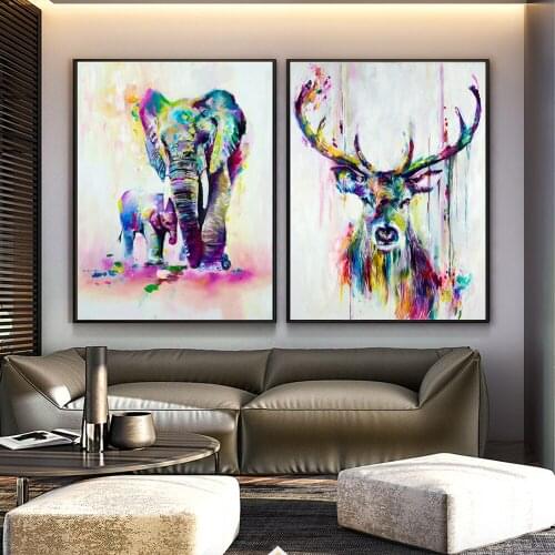 Watercolor Animals Canvas Art Wall Paintings Elephant And Deer Abstract Graffiti Art Prints Art Wall Posters For Kids Room