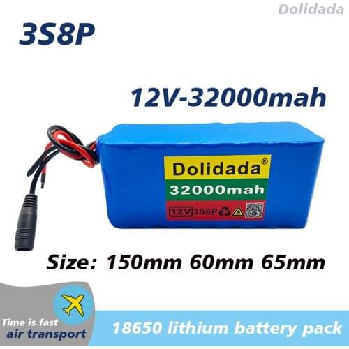 32000mAh 12V Battery pack Large capacity 3s8p 12V 18650 lithium battery protection board 12v 32000mAh capacity