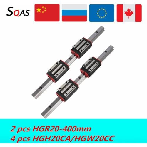 Fast deliver CNC square guide linear rail 2 PCS 400mm HGR20 linear guide +4 PCS HGH20CA /HGW20CC carriage slides for CNC