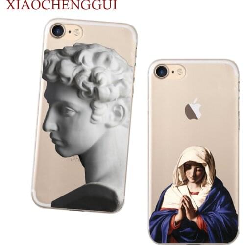 Retro Vintage Art Cartoon Phone Case For iphone 11 12 mini pro xr xs x max 6s 6 7 8 plus Soft silicone Statue Virgin Maria Cover