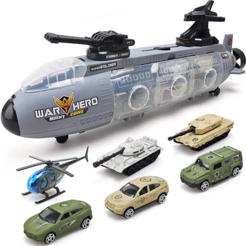Childrens toy sliding Shark Portable container truck Storage Gunboat warship submarine with alloy car military car tank model
