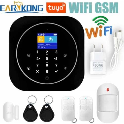 Wifi GSM Home Alarm System IOS Android Tuya APP RFID LCD Touch Keyboard 433MHz Wireless Sensor kit Alarm 11 languages to switch