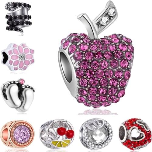 Fresh Style Hollow Ankle Apple Butterfly Bear Paw Elephant Enamel Beads Fit Pandora Charms Bracelets for Women Night Club DIY